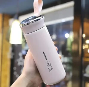 NICE 400ml Glass Water Bottle – Insulated for Ultimate Freshness silicone Carry Loop for Coffee, Tea and Water with a gift