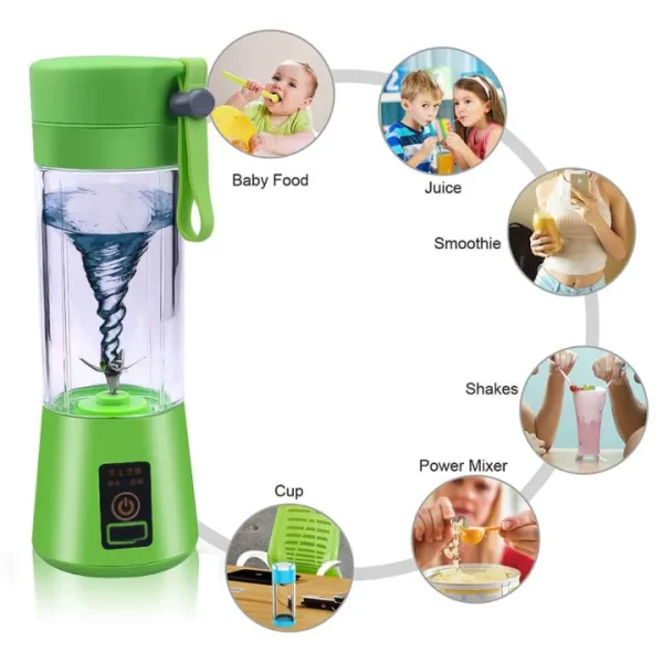 USB Chargeable Juicer 6 Blades 380ml Bottle Cup - Smoothie Maker - Travel Juicer - Rechargeable with Charging Cable with a gift