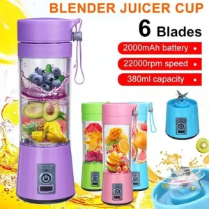 USB Chargeable Juicer 6 Blades 380ml Bottle Cup - Smoothie Maker - Travel Juicer - Rechargeable with Charging Cable with a gift