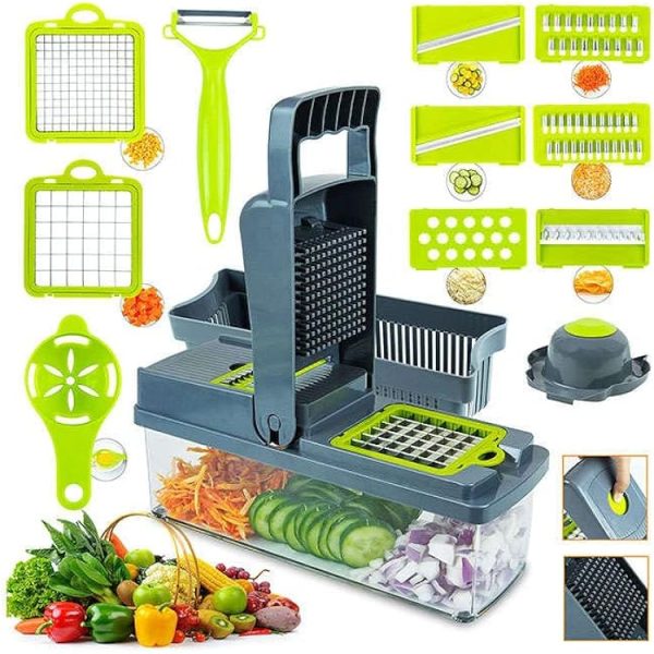 Vegetable Chopper 14 In 1, Fruit, Vegetable Tools Manual Multifunctional Food Chopper Container For Different Kind Of Vegetables And Fruits WITH A GIFT
