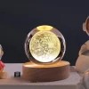 Moon Crystal Ball, Glowing 3D Crystal Ball with Led, Glass Ball Night Lamp with Wood Base with a gift