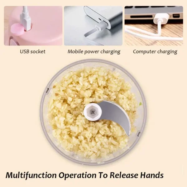 Mini Electric Food Rechargeable Chopper for Vegetables - 250ml Bowl with 3 Ultra Sharp Stainless Steel Blades witg a gift