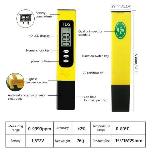 TDS & EC Temperature Meter Water Purity Test igital Water Quality Tester with a gift