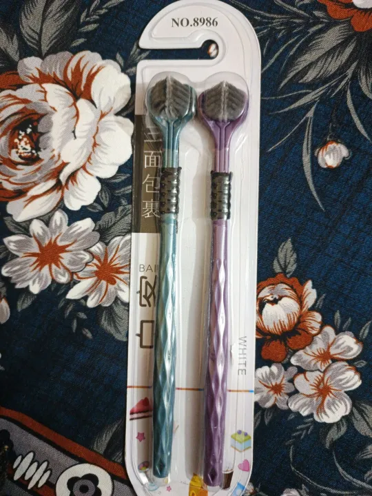 2 pieceThree Sided Toothbrush, 3 Bristle Toothbrush, 3 Sided Toothbrush Sensory Toothbrush Autisms, V-shaped with a gift