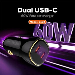 C104 Ldnio 60W Dual Type C Ports Super Fast Car charger with 30 days warranty & offer