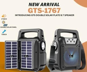 GTS 1767 Portable Bluetooth Speaker – Solar Rechargeable with LED Torch Light, USB/Memory Card Support, 4-Inch Woofer, Dual Solar Panel with best offer