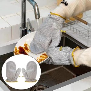 Kitchen Dish Silver Wire Cleaning Gloves with a gift