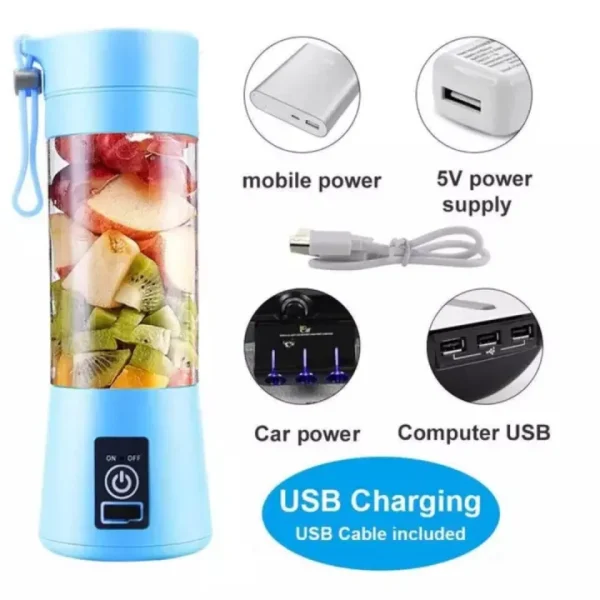 USB Chargeable Juicer 6 Blades 380ml Bottle Cup - Smoothie Maker - Travel Juicer - Rechargeable with Charging Cable with a gift